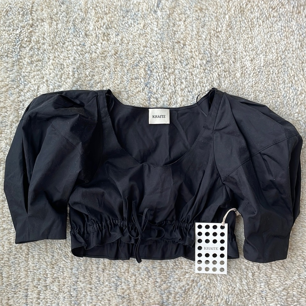 KHAITE NWT Black Cropped Cotton Puff Sleeve Top